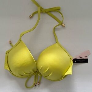 Victoria’s Secret Lime Bikini Top – Padded – Gold-Tip Ties – 36C – NWT
